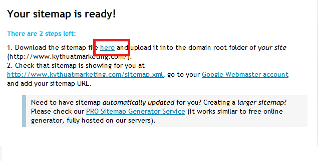 Điền thông tin sitemap google